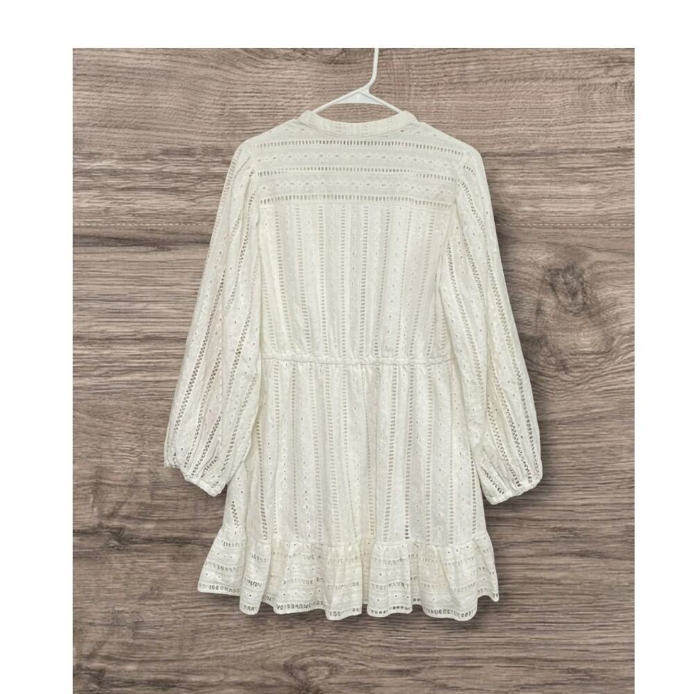 Anthropologie Forever that Girl Eyelet Long Sleeve Mini-Dress Sz Small Tie Waist - Picture 3 of 9